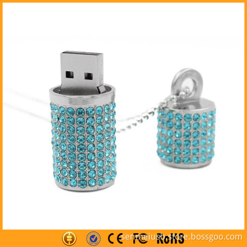 Silver Cylindrical Crystal Pendrive 8GB 16GB 32GB Crystal USB Drive